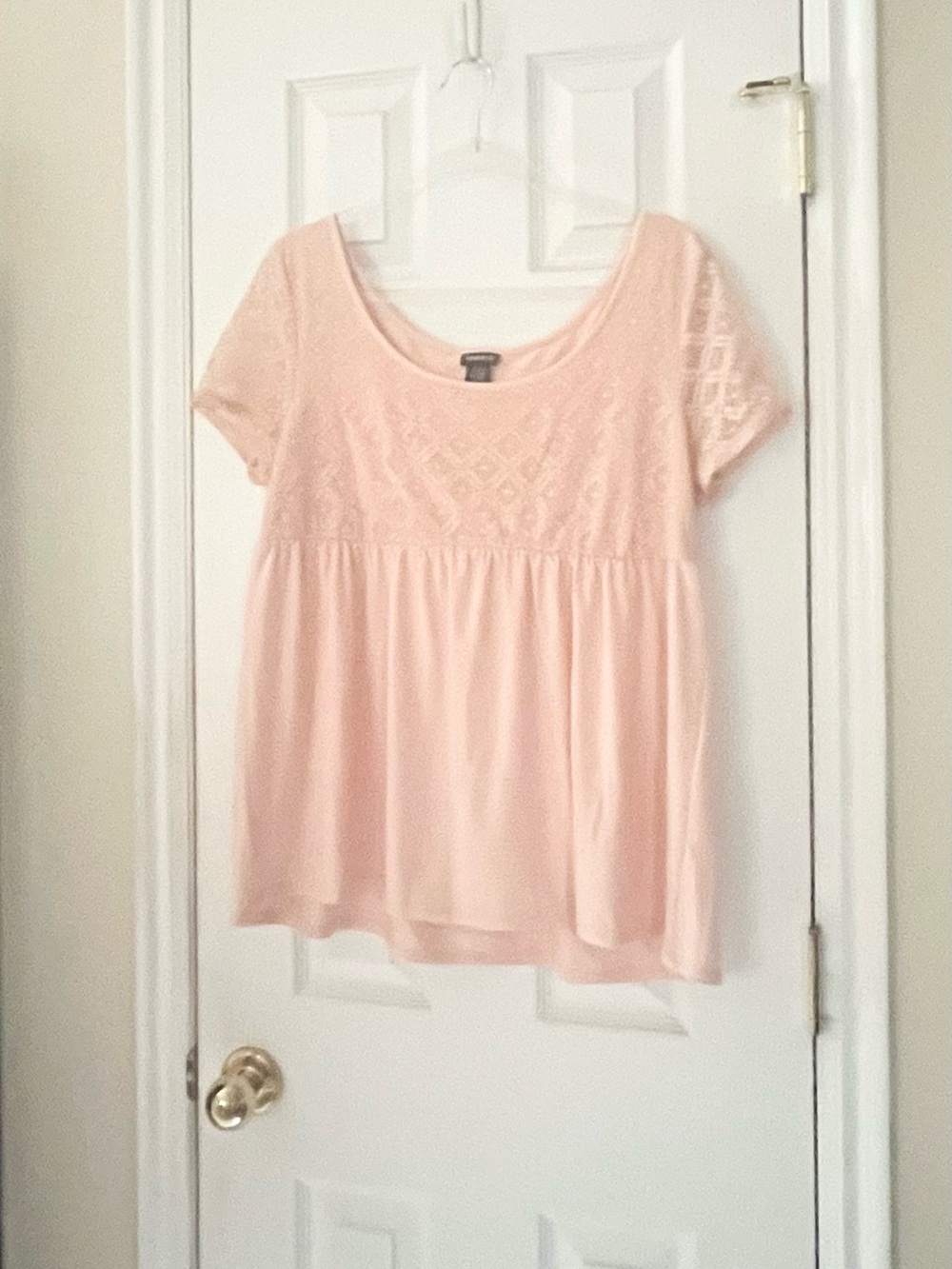 Torrid Peach Lace Yoke Babydoll Top - Plus Size 0X - Short Sleeves